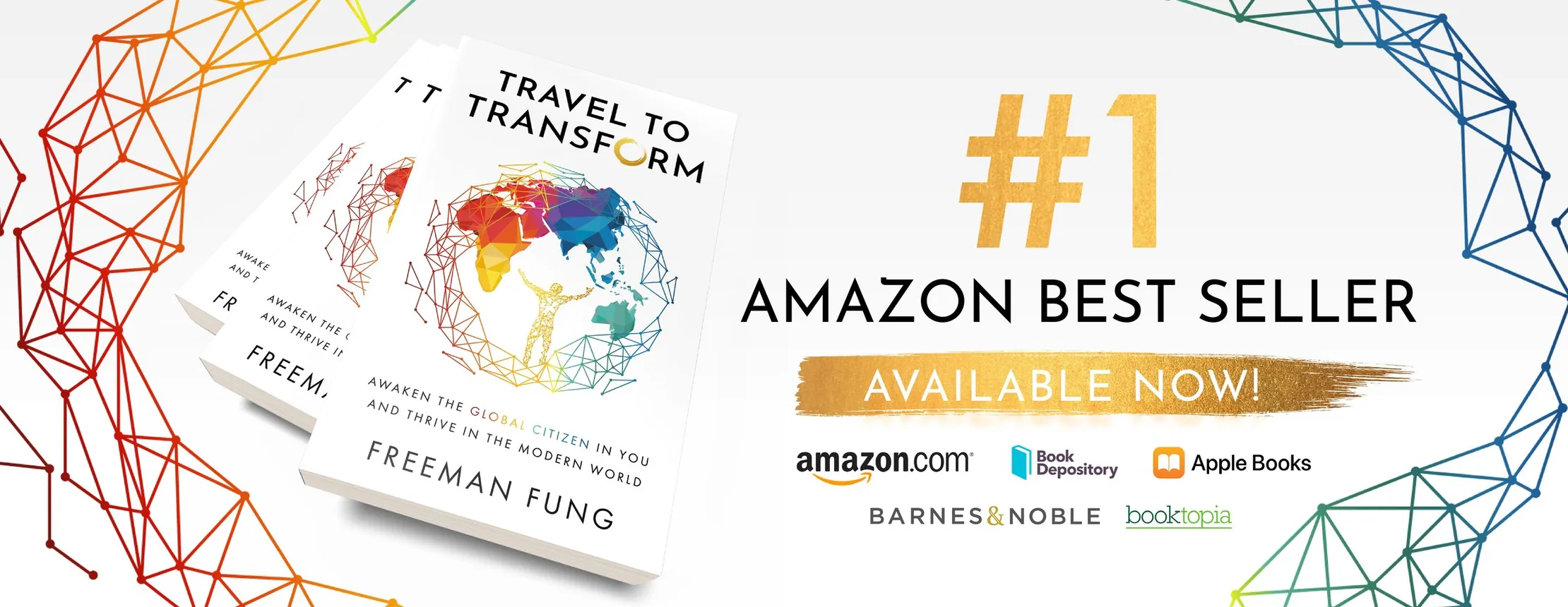 Travel to Transform banner, #1 Amazon bestseller badge