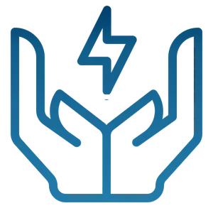 Icon of hands holding a lightning bolt, symbolizing energy or power conservation.