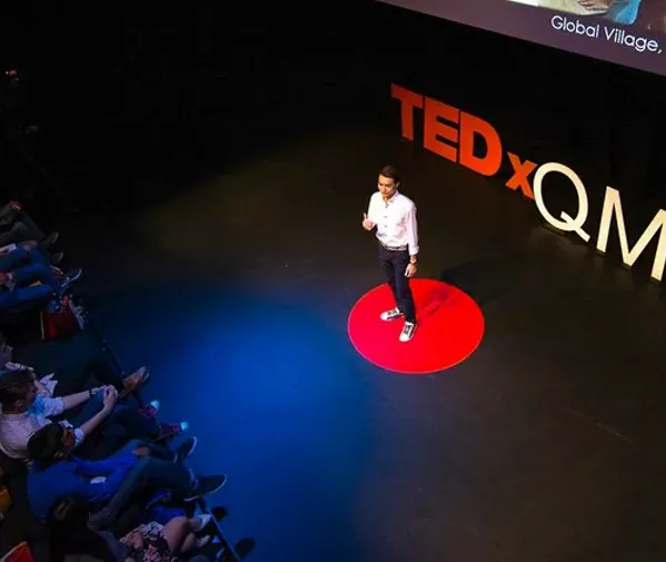 Freeman Fung delivering a TEDx talk at TEDxQMUL, Queen Mary University of London