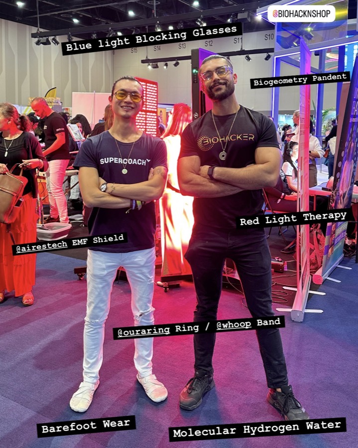 Freeman Fung with a biohacking friend at the Future Human Expo, Dubai